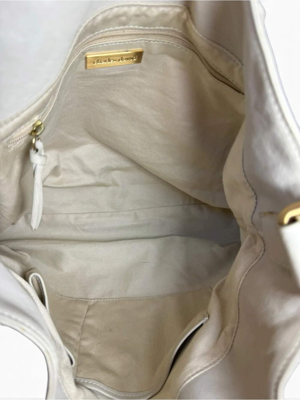 Charles David Cream Leather Buckle Shoulder Bag Convertible Tote Satchel
